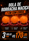 BOLA BORRACHA MACIÇA 7 CM DIÂMETRO (COM CORDA) 3 BOLAS